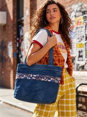 Handmade Upcycled Denim Cat Tote Bag Quirky Shoulder Bag
